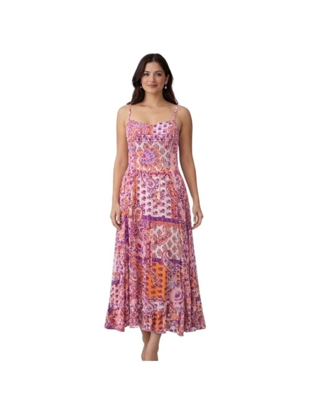 Angie Boho Maxi Dress Patchwork Floral Paisley Juniors Large NWT